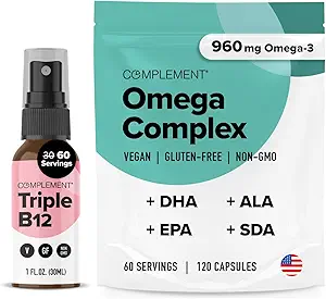 Complement Omega Complex & Triple B12 Spray Bundle – Complete Vegan Omega-3 and B12 Supplementation for Enhanced Energy and Wellness