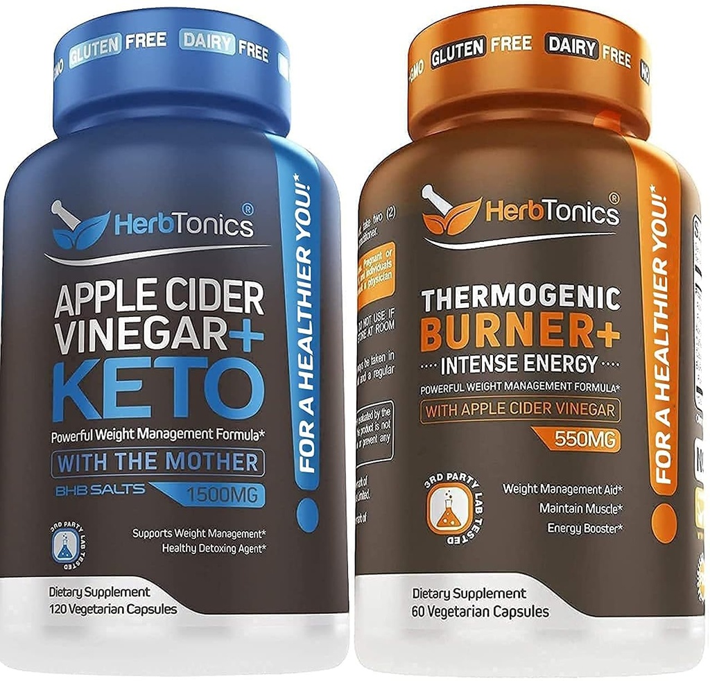 Herbtonics Apple Cider Vinegar + Keto BHB Formula - Digestion & Detox Support, Appetite Control Supplement.