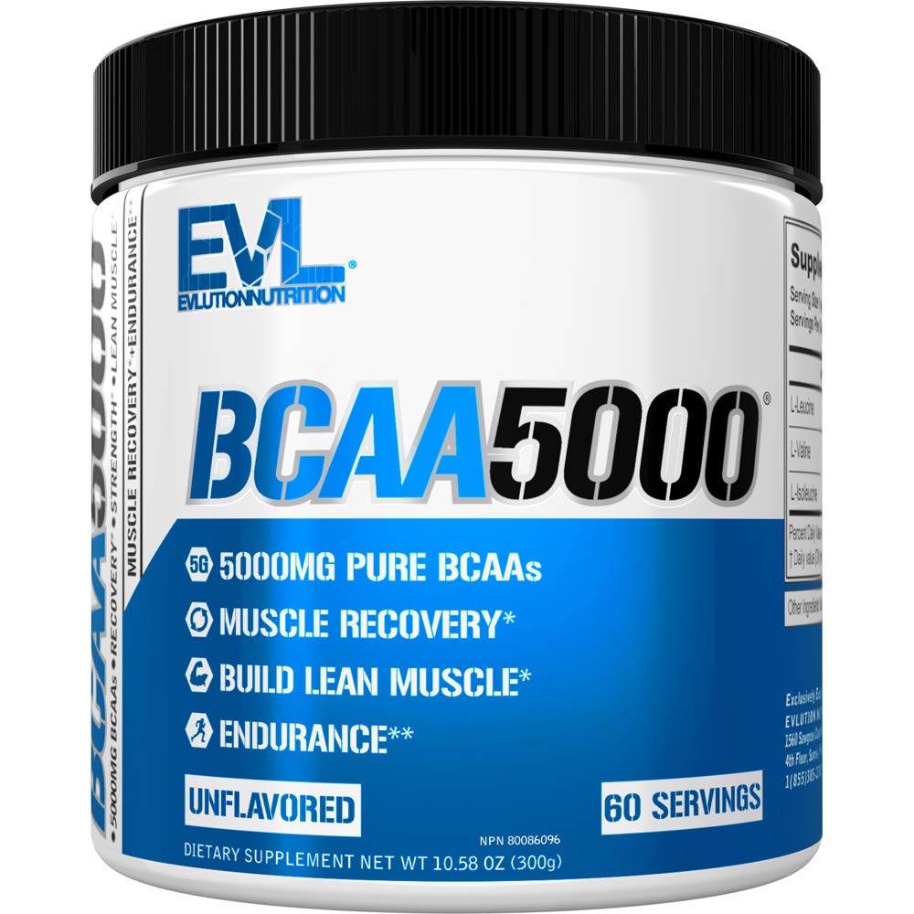 Evlution EVL BCAAs Amino Acids Powder - BCAA Powder Post Workout Recovery Drink and Stim Free Pre Workout Energy Drink Powder - 5g Branched Chain Amino Acids Supplement for Men - Μη αρωματισμένη σκόνη