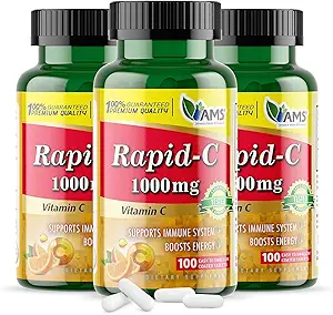 America Medic & Science Rapid-C 1000mg συμπλήρωμα βιταμίνης C (3 Pack of 100 Tablets) Ενεργειακός ενισχυτής, Καθημερινή υποστήριξη ανοσοποιητικού συστήματος, Αντιοξειδωτικό 