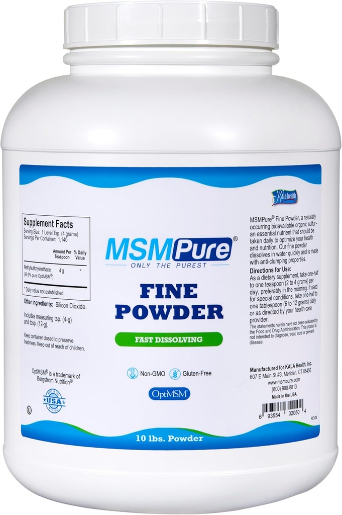 KALA ΥΓΕΙΑ MSMPure Fast Dissolving Fine MSM Powder Crystals – US-Made MSM για την κοινή υγεία, εμφάνιση του δέρματος, και Hair & Nail Support – 10 LB, Organic Sulfur