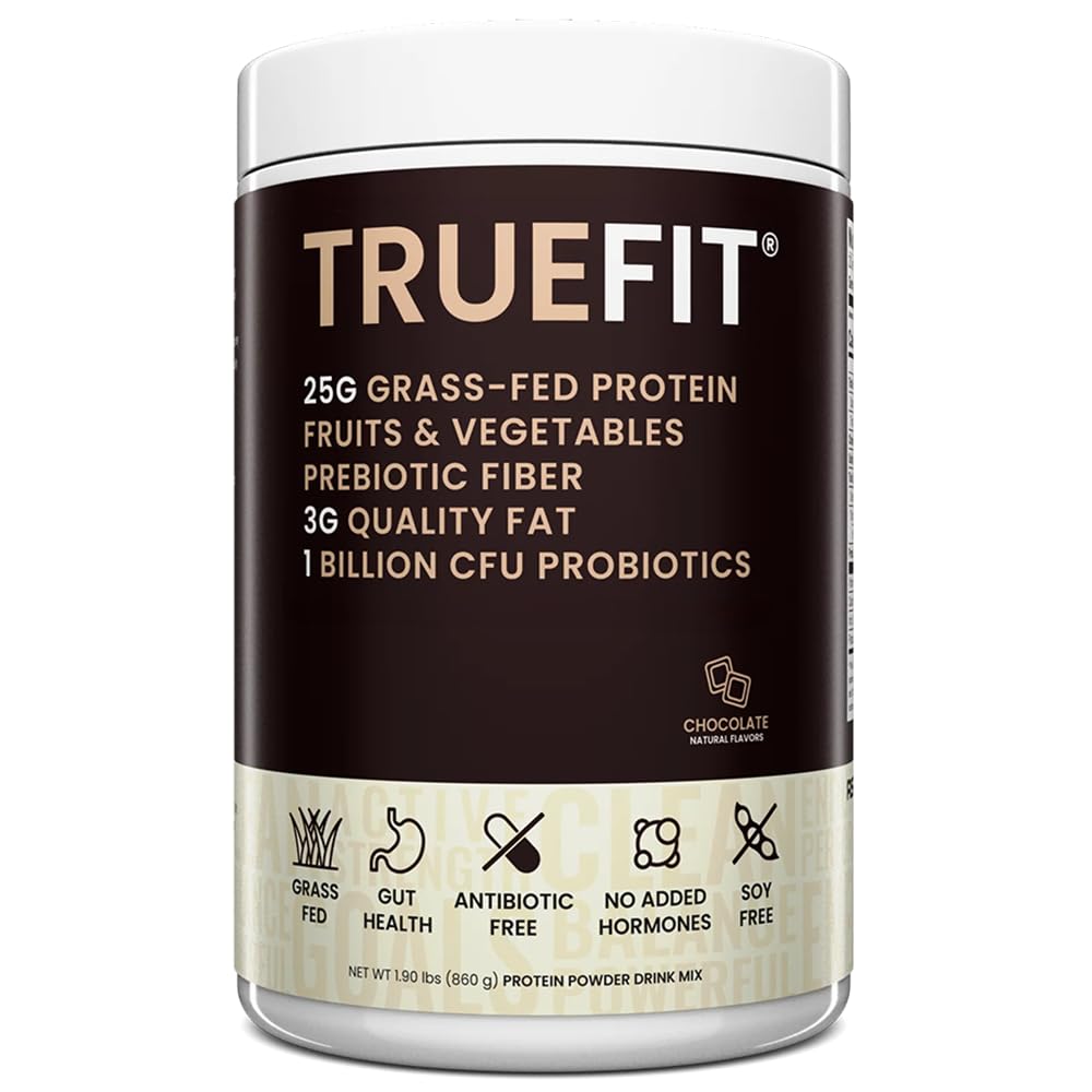 TrueFit High Fiber Protein Powder, Grass-Fed Whey Meal Replacement Shake with Prebiotics, Probiotics, & Organic Superfoods, Keto Friendly, Gluten Free
