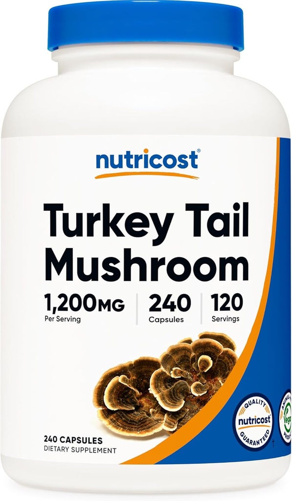 Nutricost Turkey Tail Mushroom Κάψουλες 1200mg, 120 Σερβιέτες (240 Κάψουλες) - Χωρίς γλουτένη, μη ΓΤΟ, και χορτοφάγους Φιλικούς