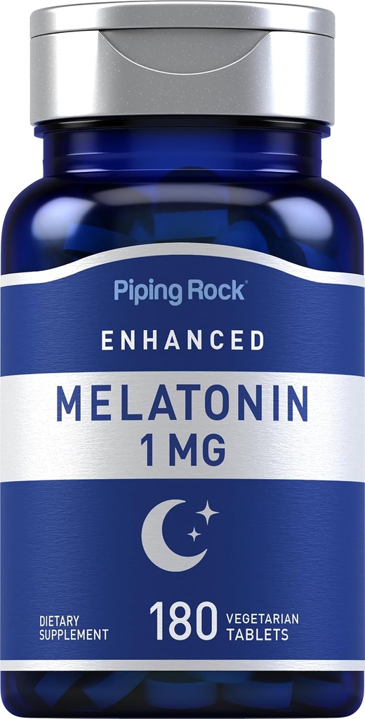 Piping Rock Melatonin 1 mg | 180 Tablets | Supplement for Adults | Vegetarian, Gluten Free, Non-GMO