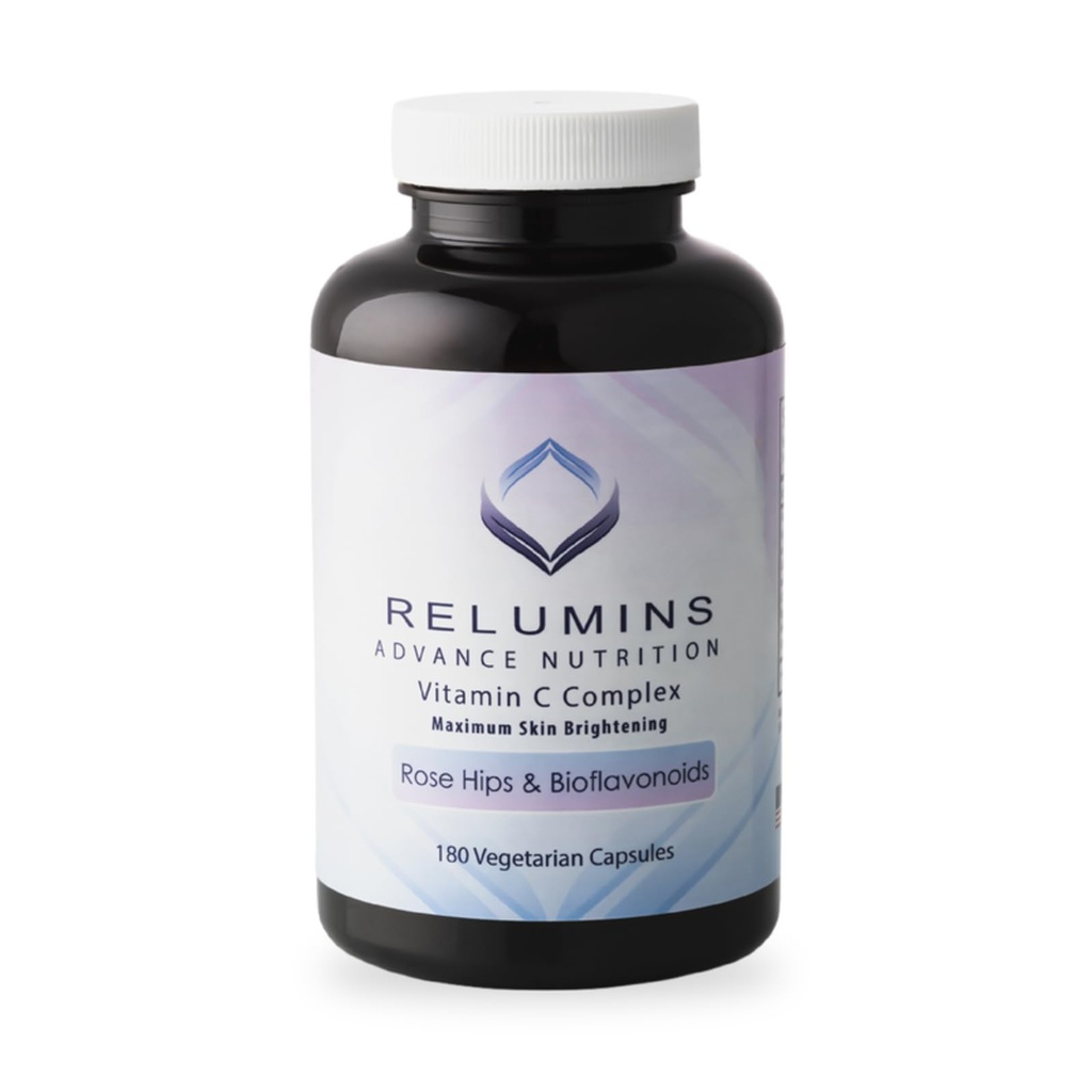 Relumins Advanced Vitamin C Supplement with Rose HIPS - 1000mg of Vitamin C, Immune Support & Collagen Production, Made in USA, for a Summer Glow Skin, 180 Capsules (30-Day Supply)