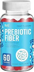 KelZ Prebiotic Fiber Supplement Gummies, Fruit Flavors, 60 Count (Pack of 1)