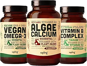 Alga Calcium & Vegan Omega 3 & Βιταμίνη Β Complex B Complex B Bundle - Συμπλήρωμα ασβεστίου από τα κόκκινα φύκη, Φυτικά Με βάση DHA & EPA λιπαρά οξέα, Ουσιώδεις Βιταμίνες Β