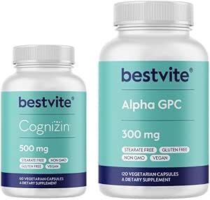 BESTVTIE Cognizin 500mg & Alpha GPC 300mg - No Stearates - Brain Supplements for Memory and Focus