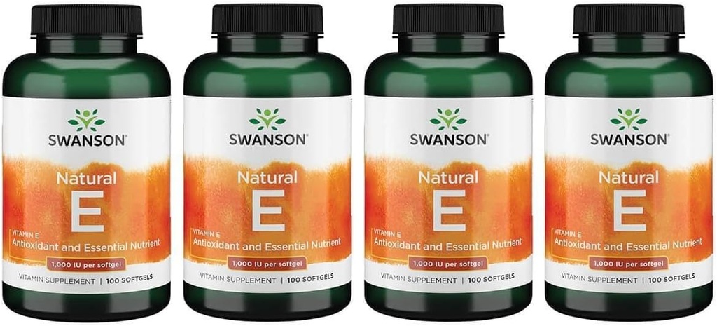 Swanson Vitamin E - Φυσικό συμπλήρωμα βιταμίνης Προώθηση της καρδιοαγγειακής υγείας - Φυσική Φόρμουλα Παράδοση Ουσιώδης D-Alpha τοκοφερόλες - (100 Softgels, 1000 IU έκαστος) (4 Pack)