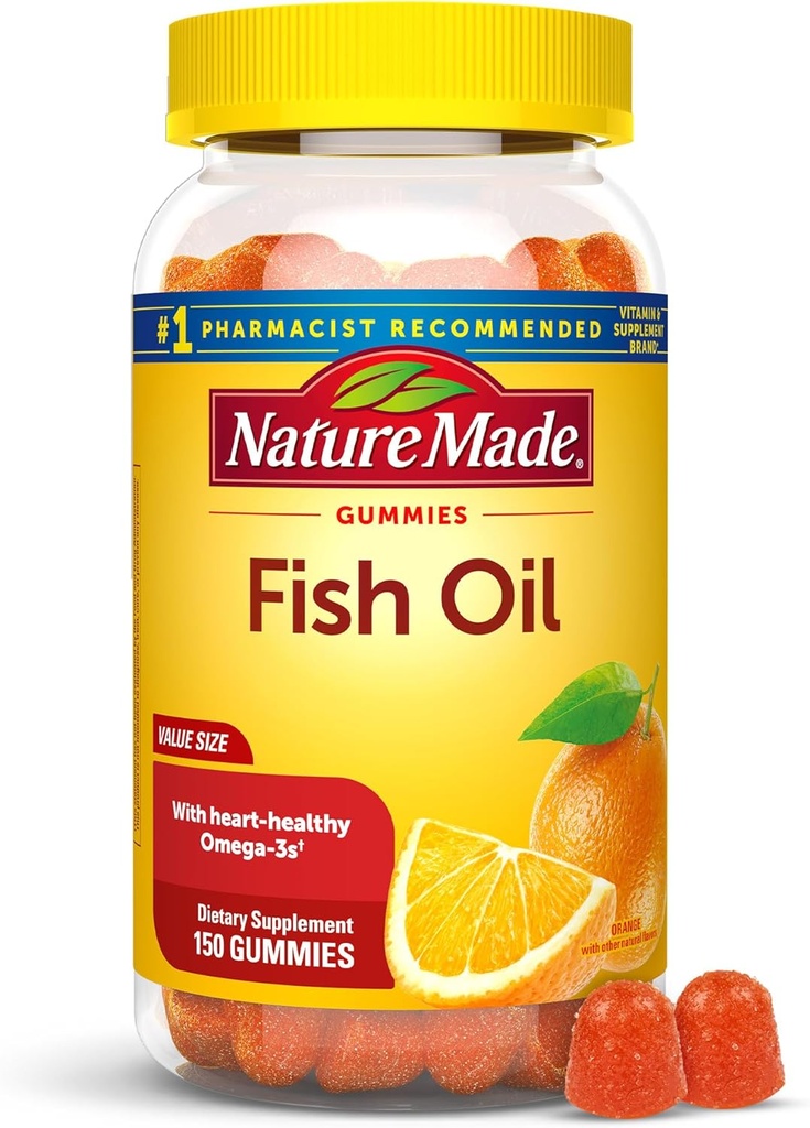 Nature Made Fish Oil Omega 3 Gummies, Omega 3 Fish Oil Συμπληρώματα, Υγιεινή υποστήριξη καρδιάς, 150 Gummies, 75 Ημέρα προσφοράς