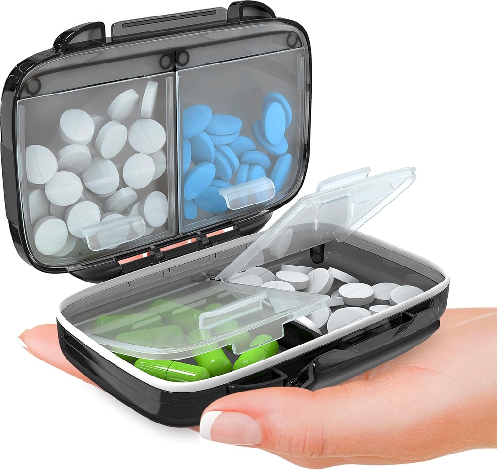 BEXEEN Small Pill Box for Purse Mini Pill Case - Medicine Pill Organizer Travel - Portable Pill Container Compact Pill Holder Moisture Proof Pocket Vitamin Organizer 4 Compartment Medication Kit