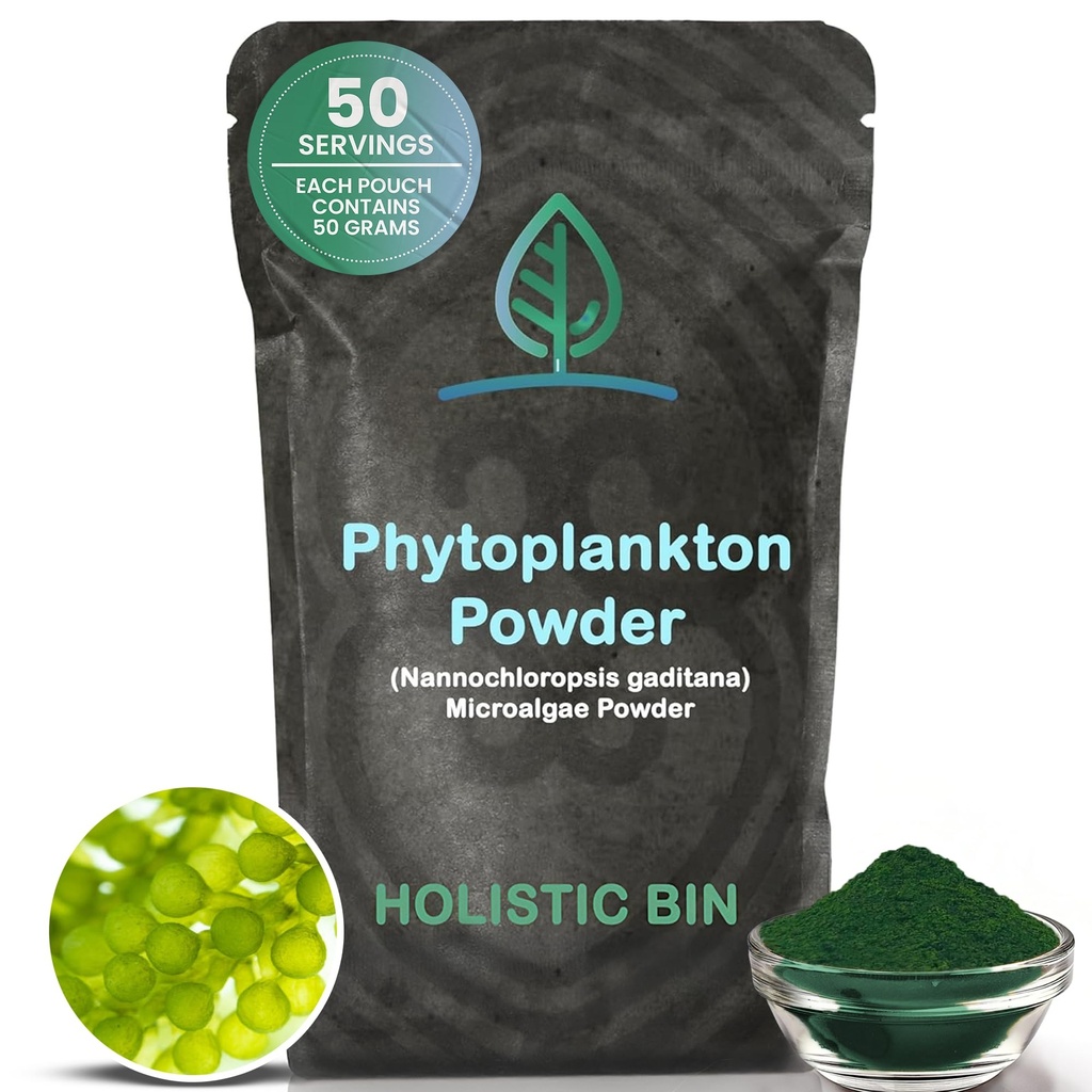 Holistic Bin Marine Phytoplankton Powder | Cultivated in Nordic Seawater | Microalgae Superfood | Natural Source of Omega-3, Chlorophyll & Amino Acid | Premium Marine Nutrition Supplement | 50 Grams
