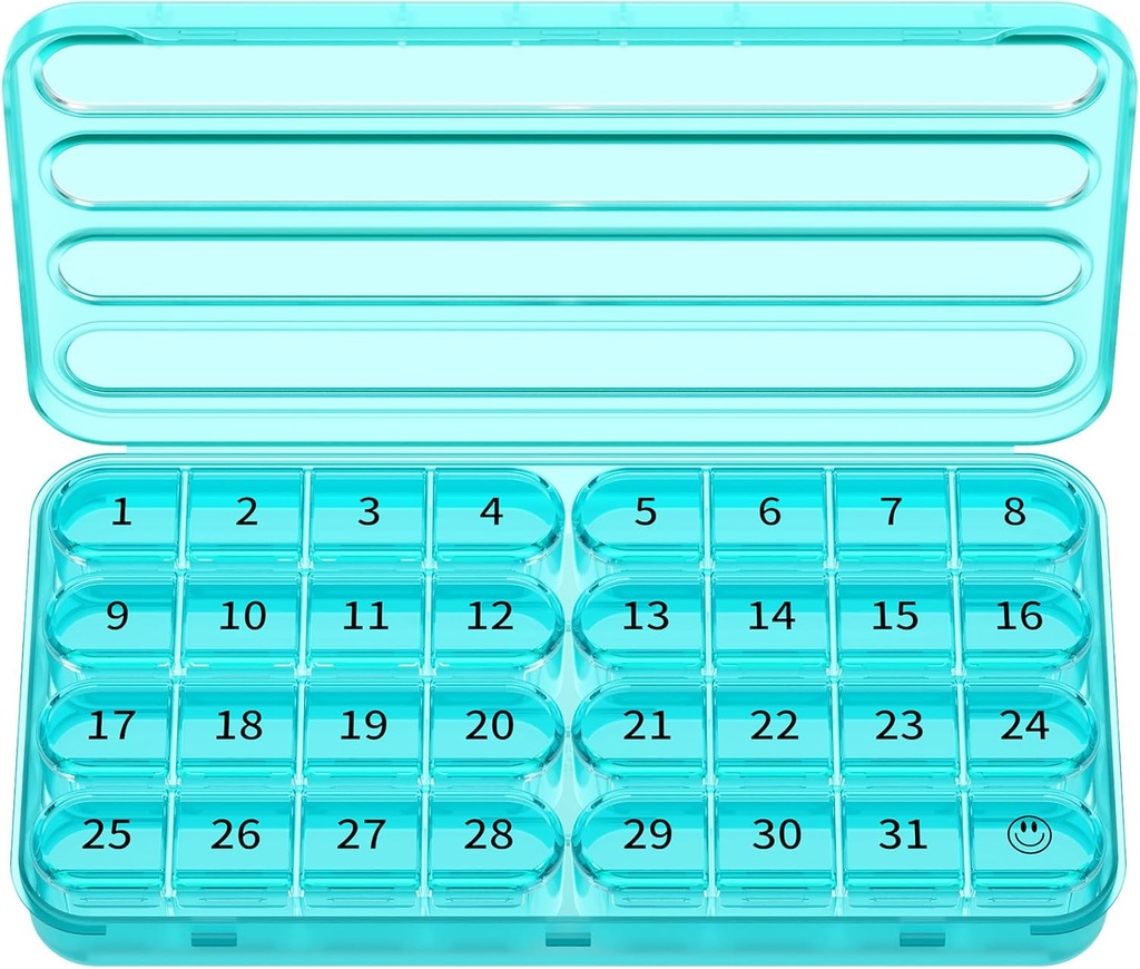 Zoksi Monthly Pill Organizer 1 Times a Day, 30 Day Pill Box Organizer, One Month Pill Case for Travel, 31 Day Daily Medcine Container for Vitamins, Supplement & Medication (Cyan)