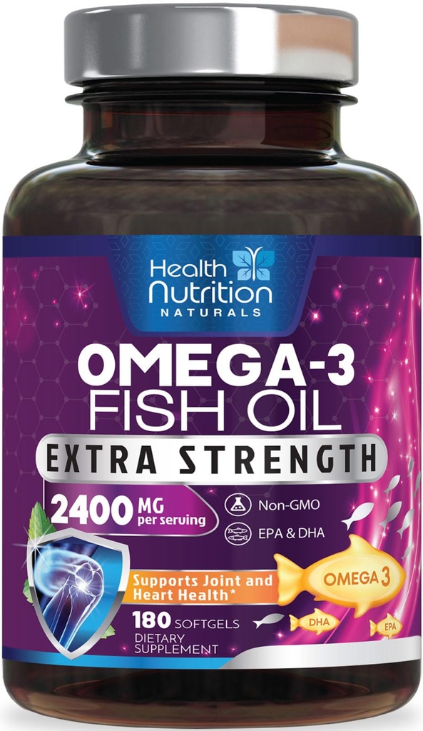 Ωμέγα 3 ιχθυέλαιο 2400 mg - τριπλή δύναμη Ωμέγα3, EPA & DHA λιπαρά οξέα συμπλήρωμα - Φυσική υποστήριξη για το ανοσοποιητικό, καρδιά & εγκέφαλο υγεία - Άγρια πιάστηκε, μη-GMO, άρωμα λεμόνι, Burpless - 180 Softgels