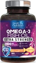 Ωμέγα 3 ιχθυέλαιο 2400 mg - τριπλή δύναμη Ωμέγα3, EPA & DHA λιπαρά οξέα συμπλήρωμα - Φυσική υποστήριξη για το ανοσοποιητικό, καρδιά & εγκέφαλο υγεία - Άγρια πιάστηκε, μη-GMO, άρωμα λεμόνι, Burpless - 180 Softgels