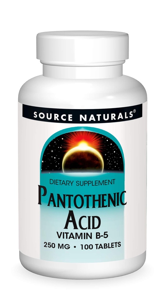 Source Naturals Pantothenic Acid, 250 mg -100 Vegan Tablets | Vitamin B-5 | Non-GMO Validated*