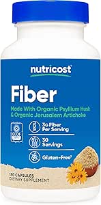 Nutricost Fiber Capsules with Prebiotic Fiber Supplement 150 Capsules - CCOF Certified Supplement, Made with Organic Psyllium Husk & Organic Jerusalem Artichoke, Gluten Free, 3 G Per Serving