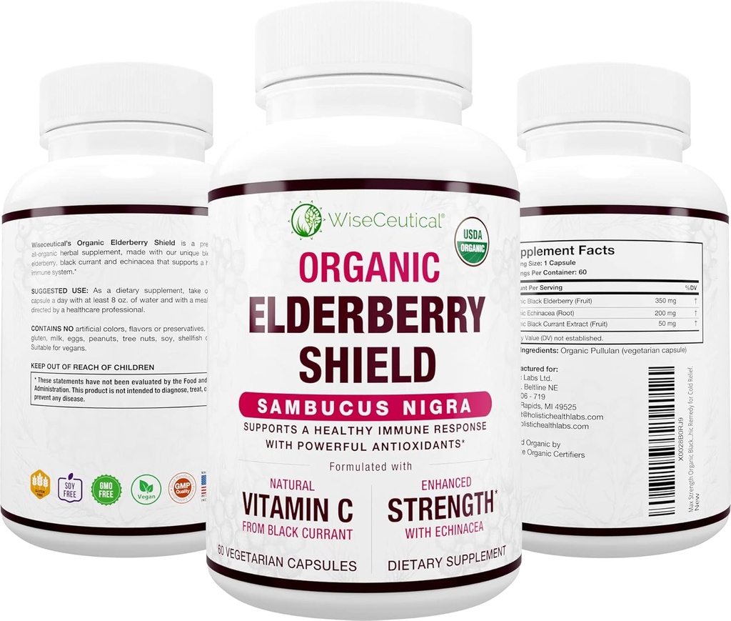 Max Strength USDA Organic Black Elderberry, Black Currant Extract & Echinacea 
