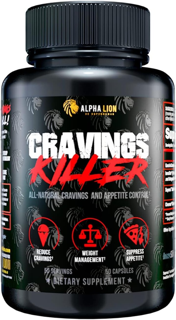 Alpha Lion Cravings Killer Supplement with Saffron Extract & Garcinia Cambogia Extract for Metabolism & Diet Support, Helps Control Hunger & More (50 Capsules)