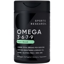 Sports Research® Vegan Omega 3-6-7-9 - 1200 mg of Multi-Spectrum Omega Fatty Acids Certified Non-GMO Formula with Sea Buckthorn & Borage Oil - 90 Veggie Softgels
