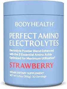BodyHealth PerfectAmino Electrolyte Powder No Sugar, Hydration Fasting Keto Zero Sugar Electrolytes Drink Mix with Trace Minerals - Lemon Lime - 30 Servings