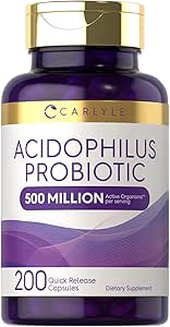 Carlyle Acidophilus Probiotic Capsules for Women and Men | 500 Million CFU | 200 Pills | Lactobacillus Supplement | Non-GMO and Gluten Free