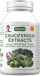 ANDREW LESSMAN Cruciferan Extracts 180 Κάψουλες - Υψηλά Επίπεδα Γλυκοσινολικών και Σουλφοραφάνης από Μπρόκολο, Κόκκινο Λάχανο, Σπόροι μουστάρδας, Wasabi, Brussels Spruts και Εκχυλίσματα Kale, Χωρίς Πρόσθετα