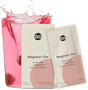 Χυμός Σελήνης - Magnesi-Om, Berry & Blue Lemon - Sticks (14 Σερβιέτες) - Υποστήριξη Εγκεφαλική Υγεία, Αναπαύσου - Μαγνήσιο Σκόνη - L-Θεανίνη - Κανονικότητα - 100% Ανιχνευτής - Vegan, Μη ΓΤΟ - 0.14oz