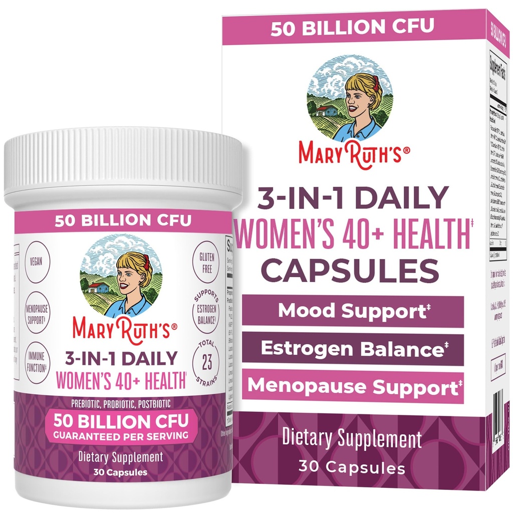 MaryRuth's 3-in-1 Daily Health 40+ Probiotics for Women | Hormonal & Menopause Support Supplement for Women | Gut Health Capsules | 50 Billion CFU | Allergen Free | 30 Ct
