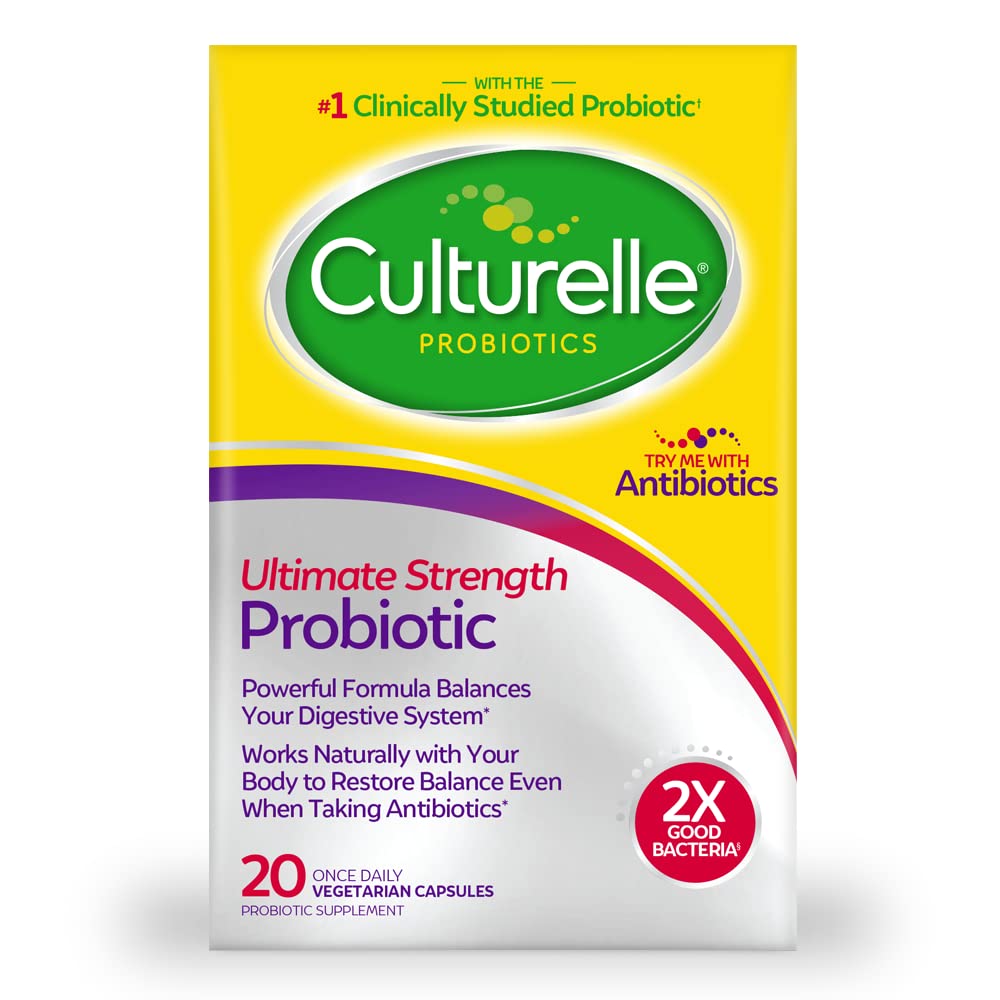 Culturelle Ultimate Strength Probiotic for Women & Men, 20B CFUs, 20 Count | Lactobacillus rhamnosus GG Strain, Daily Gut Health Support*, Vegetarian Capsule, No Refrigeration Needed, No Gluten, No Soy