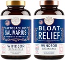 WINDSOR BOTANICALS Bloat Relief and Lactobacillus Salivarius Probiotic Capses - Στοματικό και IBS Bundle Υποστήριξη