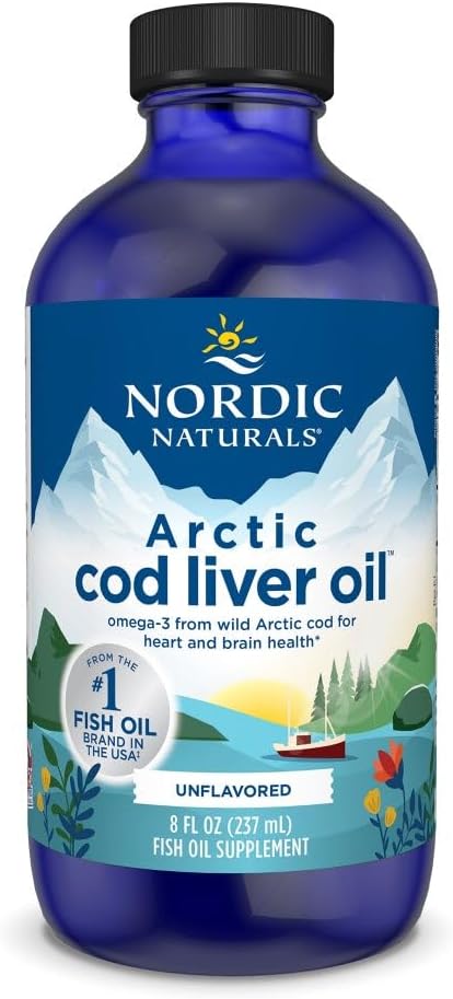 Nordic Naturals Arctic Cod Liver Oil, Unflavored - 8 oz - 1060 mg Total Omega-3s with EPA & DHA - Heart & Brain Health, Healthy Immunity, Overall Wellness - Non-GMO - 48 Servings