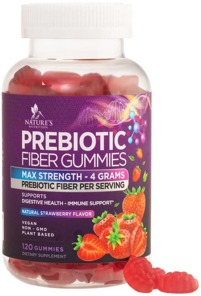 Ίνες για ενήλικες, καθημερινά 4g Gummy Fiber συμπλήρωμα, Prebiotic Gummy Digestive Health Support - Plant Based Soluble Fiber Chews, Prebiotics Supports Regularity & Digestion Non-GMO - 120 Gummies