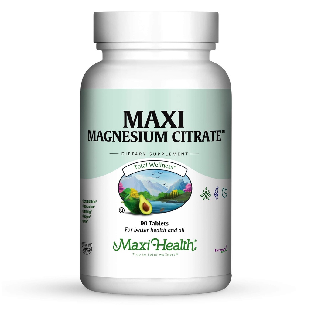 Maxi Health Magnesium Citrate Supplement – Magnesium for Women & Men – Support Energy Production, Calcium Absorption, Muscle, Nerve, and Bone Strength – Natural & Kosher, 90 Tablets