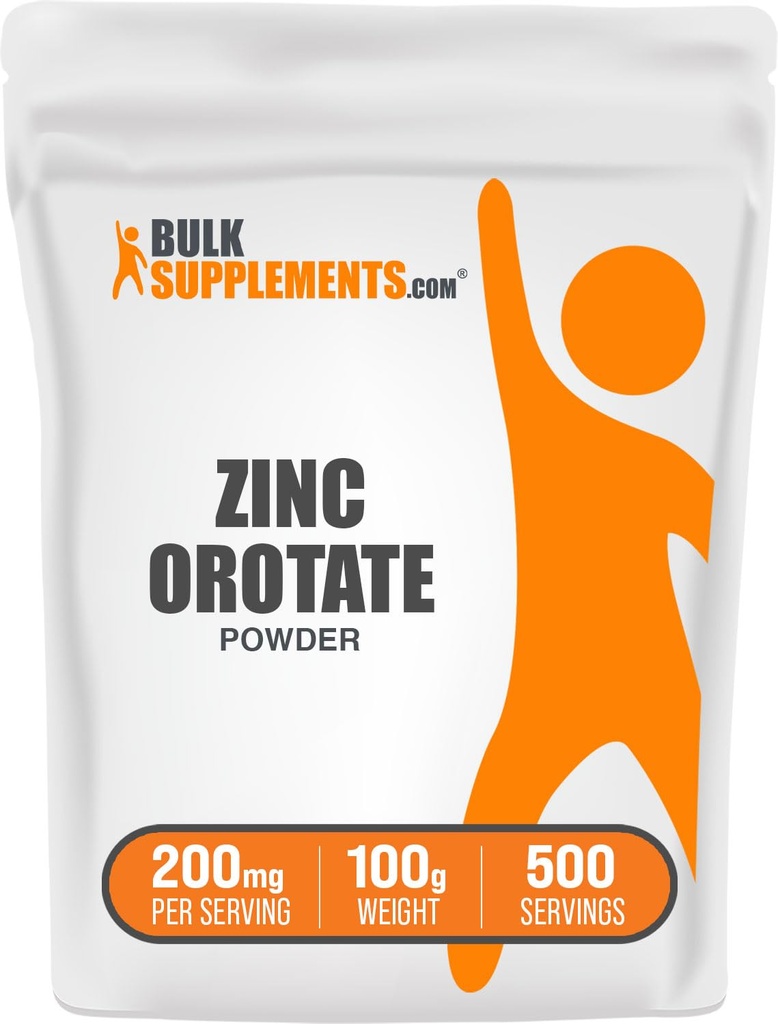 BulkSupplements.com Zinc Orotate Powder - Zinc Minerals Supplement, for Immune Support - Gluten Free, 200mg per Serving, 100g (3.5 oz) (Pack of 1)