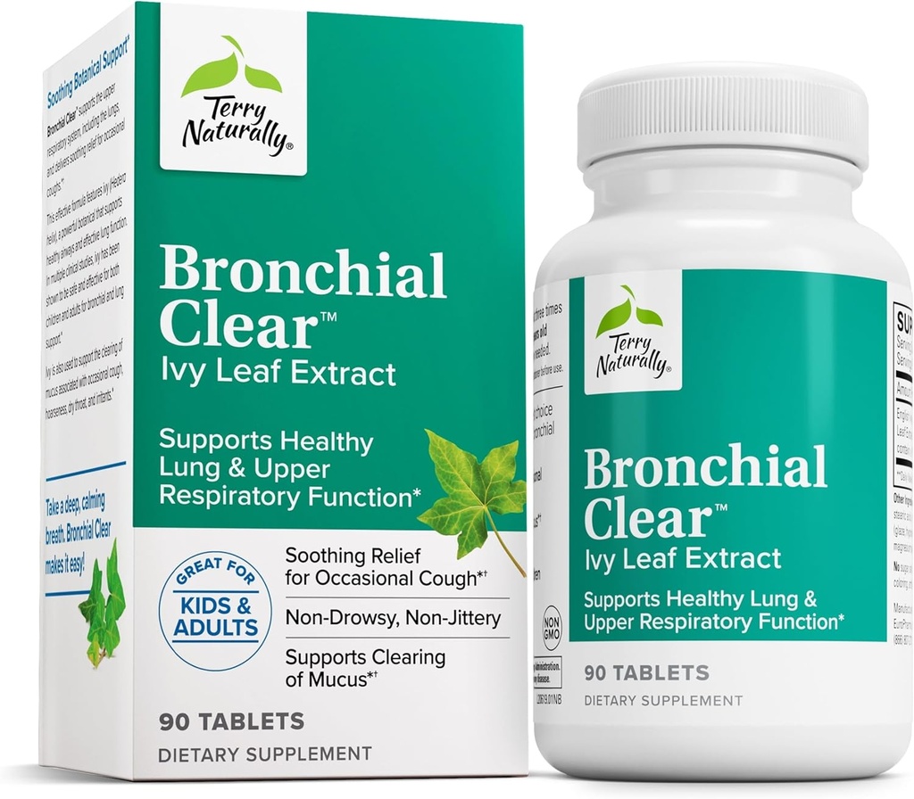 Terry Φυσικά Bronchial Clear - 90 δισκία - Καταπραϋντικό Πνεύμονα & Άνω αναπνευστική λειτουργία συμπλήρωμα υποστήριξης, μη-νυαραιμία, μη-Jittery - μη-GMO, χωρίς γλουτένη - 90 εξυπηρετούν