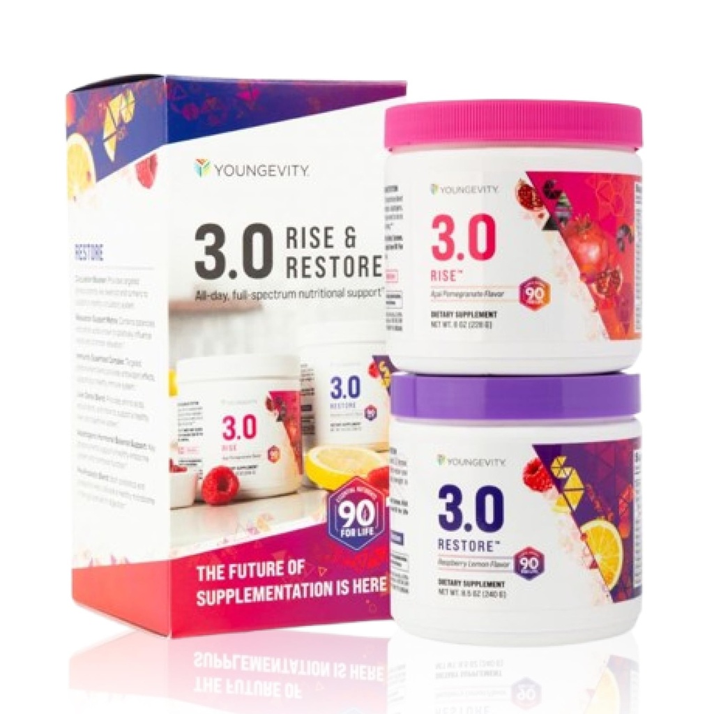 Youngevity Beyond Tangy Tangerine 3.0 Rise & Restore | Dual-System Supplement for Day & Night | Natural Energy, Cognitive Immune & Digestive Support | Acai Pomegranate & Raspberry Lemon