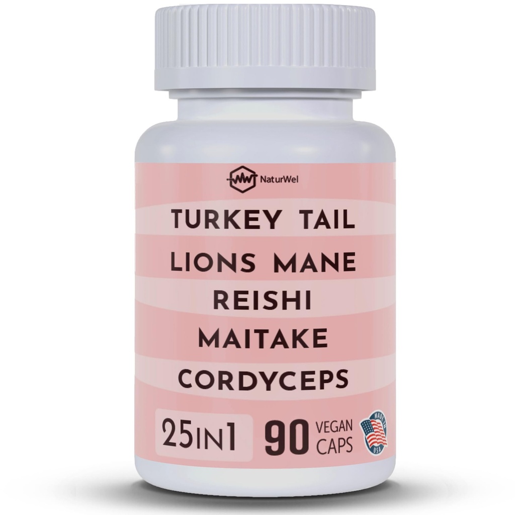 Turkey Tail 3000mg Lions Mane 3000mg Reishi 1500mg Mushroom Blend with Chaga Maitake Cordyceps Shiitake Field 