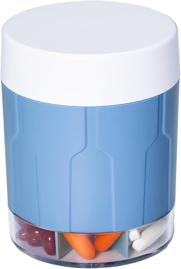 Betife Extra Large Supplement Organizer, Weekly Pill Organizer Bottle, Daily Pill Dispenser with 7 Large Compartments, Organizer to Hold 7 Day Vitamin Medication, 21 Labels and a Cleaning Brush (Blue)