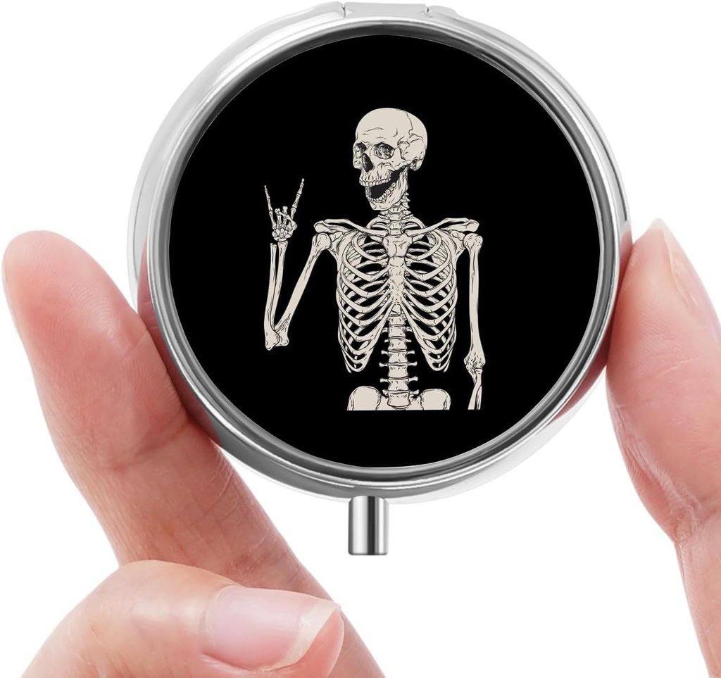 Mini Pill Box, Small Pill Box, Portable Pill Box, Cute Pill Organizer for Vitamins, Medications, Fish Oil and Supplements (Skull)
