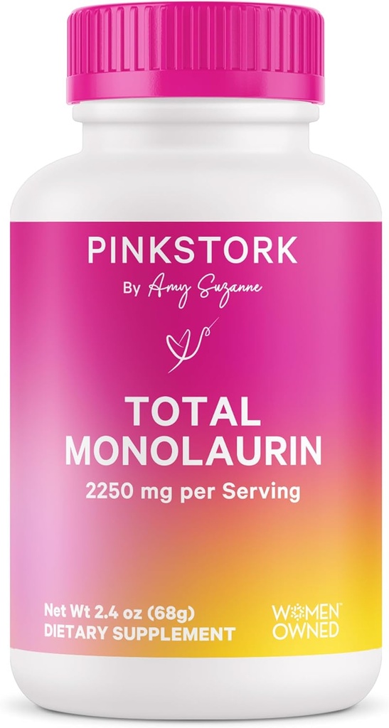 Pink Stork Monolaurin Pellets – Vegan Lauric Acid Immune & Gut Υποστήριξη για τις γυναίκες – Microbial Balance, Digestive Wellness – Odorless, Scoopable Monolaurin Supplement – 226g – 75 Services