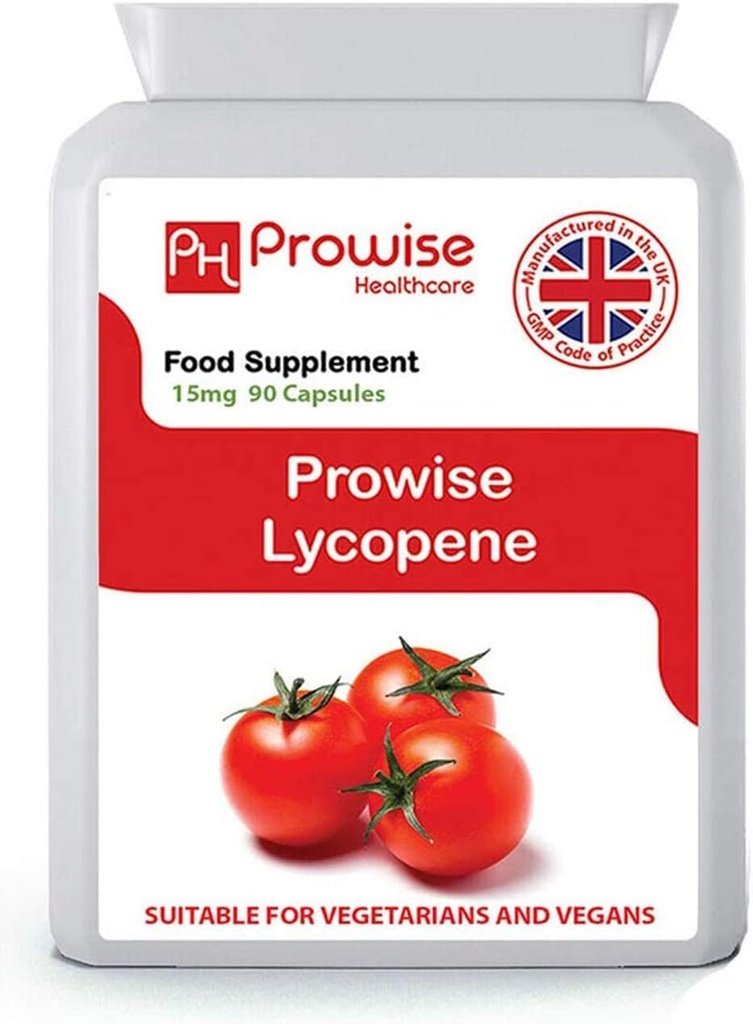 Lycopene 10% Beadlet 15mg 90 Capsules - UK Manufactured | GMP Standards by Prowise Healthcare - Suitable for Vegetarians and Vegans