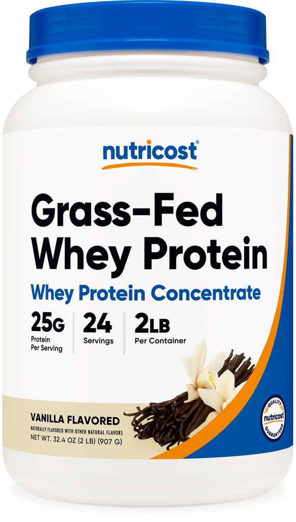 Nutricost Grass-Fed Whey Protein Concentrate (Vanilla) 2LBS - Undenatured, Non-GMO, Gluten Free