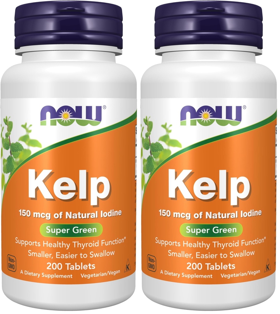 NOW Συμπληρώματα, Kelp 150 mcg Φυσικό ιώδιο, Ευκολότερο να Swallow Tablet, Super Green, 200 Tablets (Pack of 2)