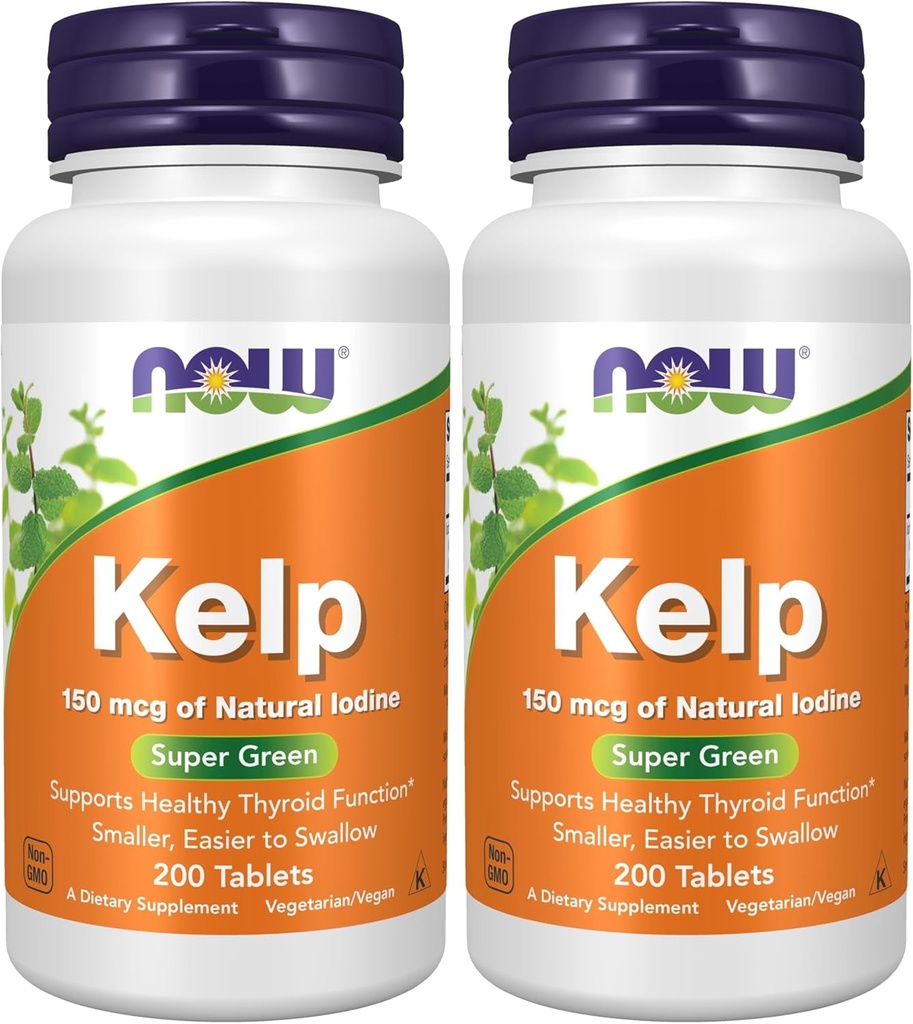 NOW Συμπληρώματα, Kelp 150 mcg Φυσικό ιώδιο, Ευκολότερο να Swallow Tablet, Super Green, 200 Tablets (Pack of 2)