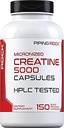 Piping Rock Creatine Monohydrate Capsules | 5000mg | 150 Pills | Micronized Supplement for Men and Women | Non-GMO, Gluten Free