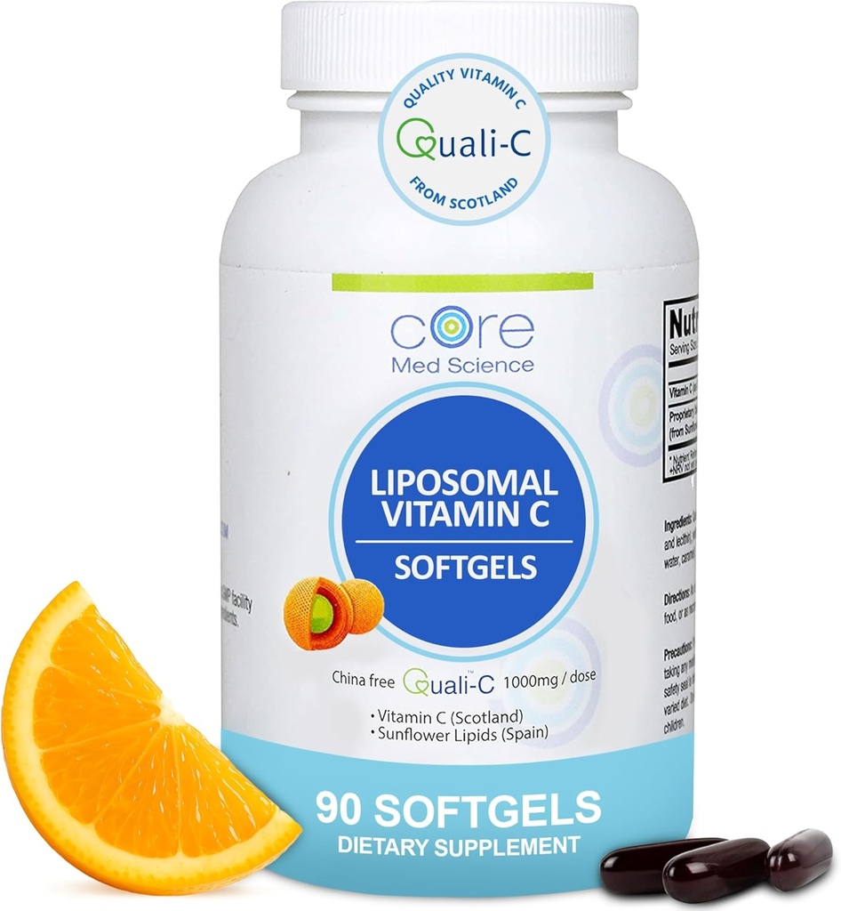 Liposomal Vitamin C 1000mg by Core Med Science, 90 Softgels - μη-GMO Natural Liposomal Vitamin C συμπλήρωμα που προωθεί το υγιές δέρμα - ανοσοποιητικό σύστημα Booster για ενήλικες, υποστηρίζει σχηματισμό κολλαγόνου