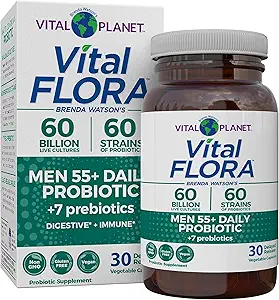 Vital Planet - Vital Flora Men 55+ Daily Probiotic, 60 Billion CFU, 60 Diverse Strains, 7 Organic Prebiotics, Immune Support, Gas Relief, Colon and Digestive Health Probiotics for Men 30 Capsules