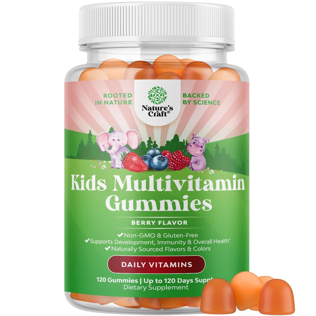 Natures Craft Kids Multivitamin Gummies - Vegan Multivitamin for Kids 2+ with 14 Essential Vitamins and Minerals - Daily Gummy Multivitamins Vegan Nut Free & Non-GMO (120 Count)