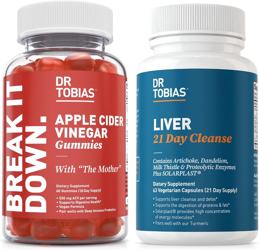 Dr. Tobias Liver 21 Day Cleanse and Apple Cinegar Gummies - Υποστηρίζει Digestive Health and Liver Detox, Vegan, Non-GMO